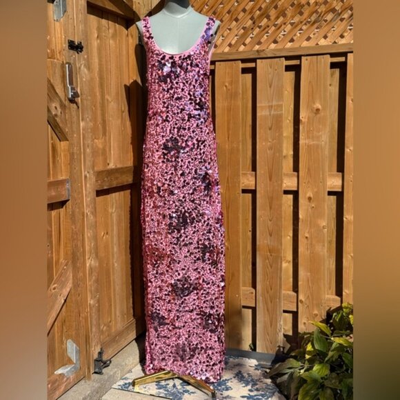 🆕 SIMKHAI 🧿 NWOT Bex Sequined Embellished Maxi Dress, Sorbet Pink - Sz US 8 - Picture 3 of 13